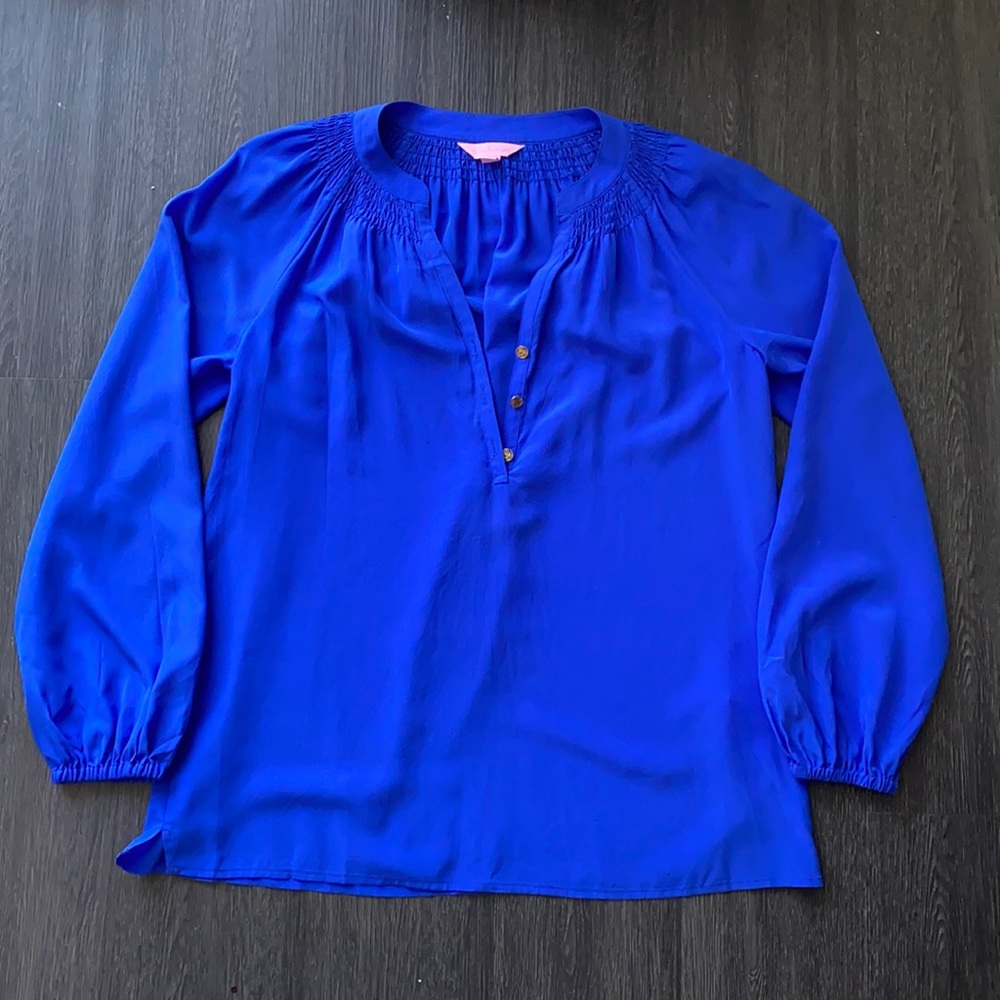 Lilly Pulitzer Elsa Silk Top, Cobalt Blue, Sz S